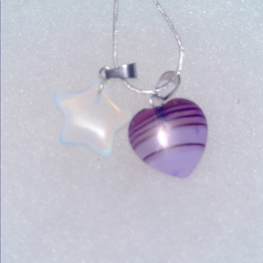Boho hippie Opal Star and Purple Agate Crystal heart Sterling Sil… - Picture 3 of 6
